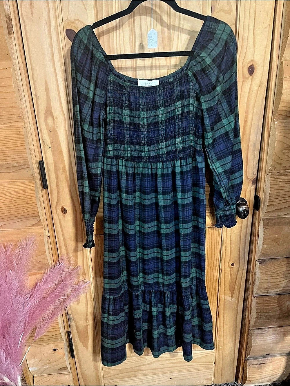 Lucky Brand Plaid Maxi Dress Green & Blue Size Medium